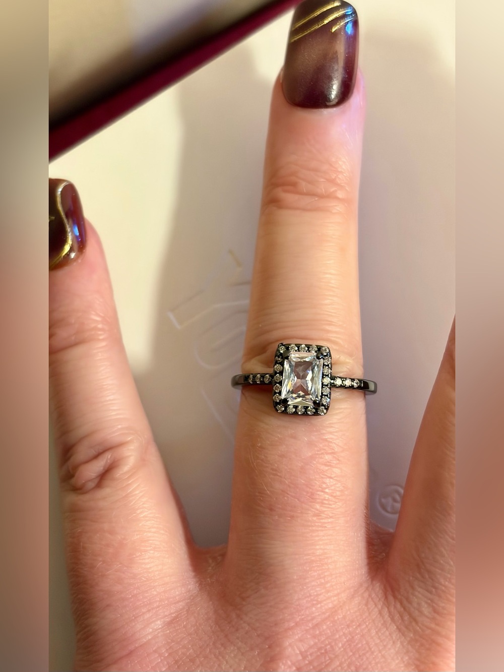Charmed Aroma-Black Gold Plated Ring With AAA Cubic Zirconia-Size 7